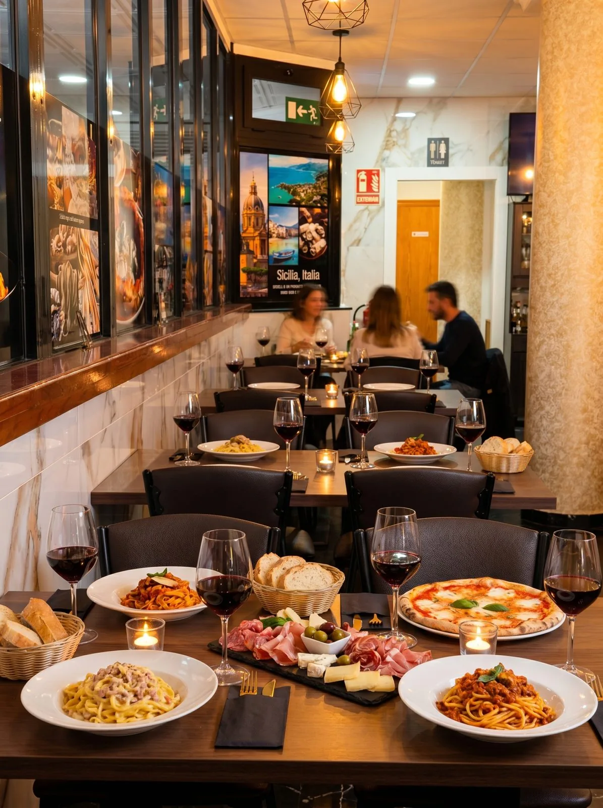Sala de La Terrazzetta Italiana amb taules parades — trattoria italiana a la Ràpita